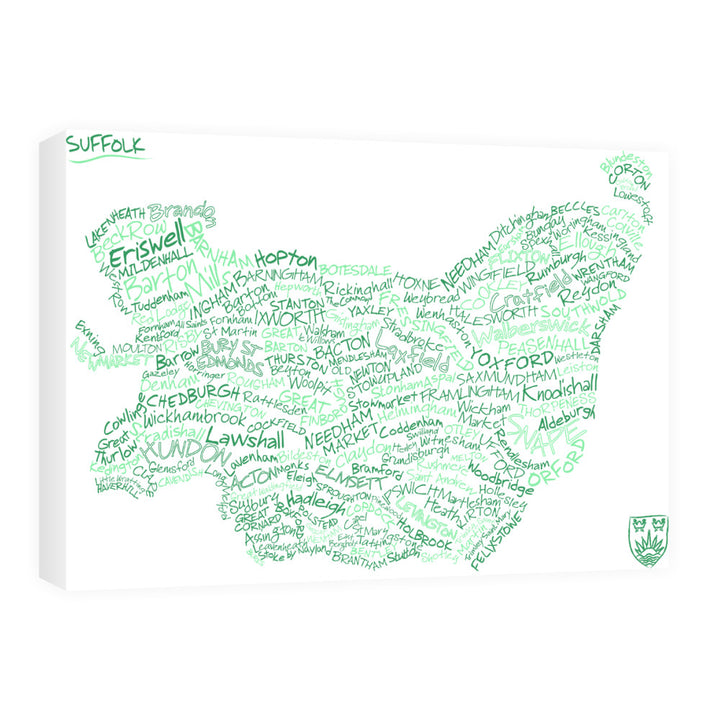 County Map of Suffolk, 60cm x 80cm Canvas