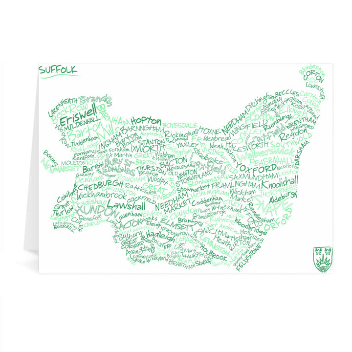 County Map of Suffolk, Greeting Card 7x5