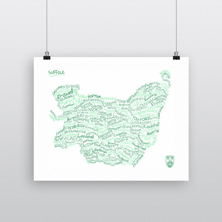 County Map of Suffolk, 90x120cm Fine Art Print