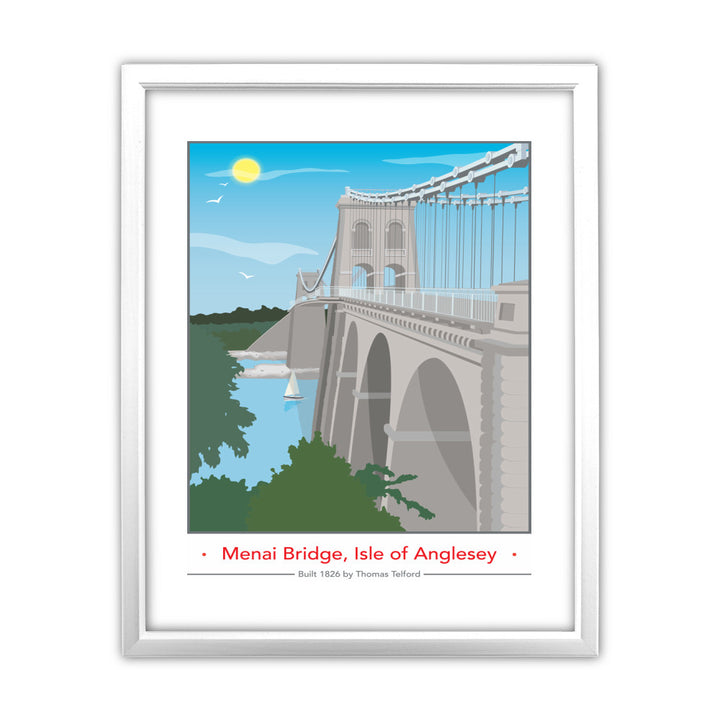 The Menai Bridge, Isle of Anglesey 11x14 Framed Print (White)