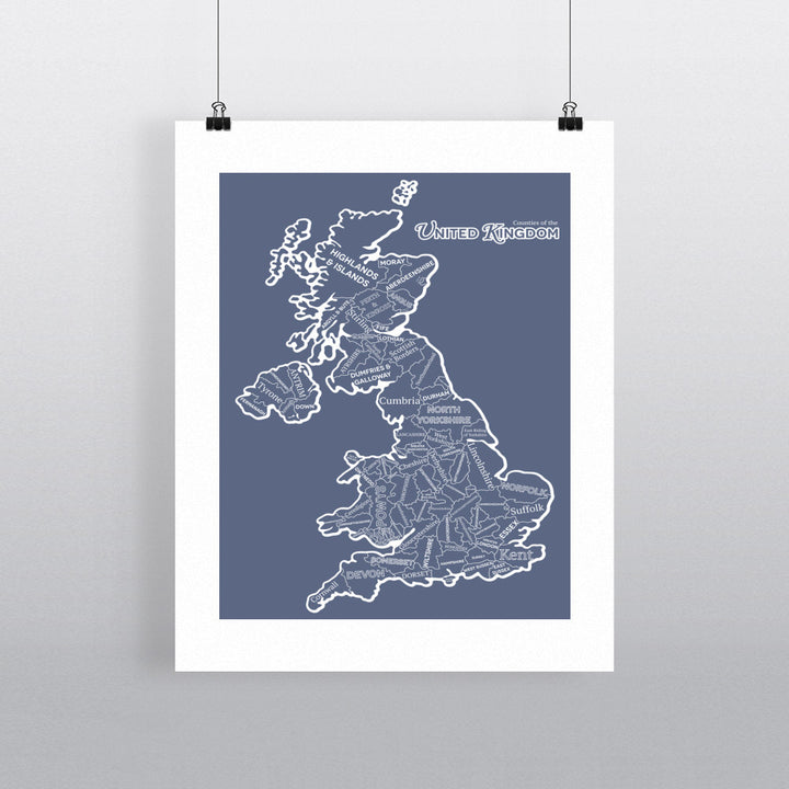 The Counties of the United Kingdom, 90x120cm Fine Art Print