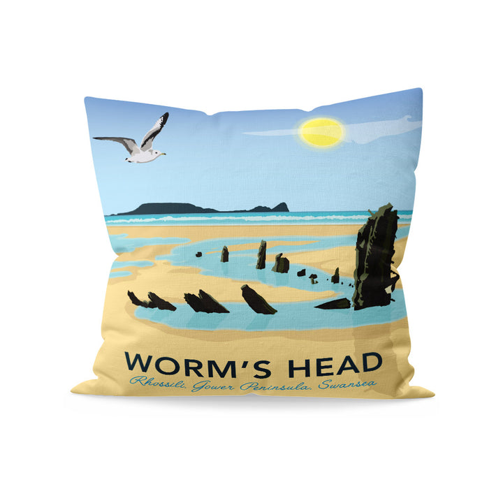Worm's Head, Rhosilli, Gower Peninsula, Swansea - Fibre Filled Cushion