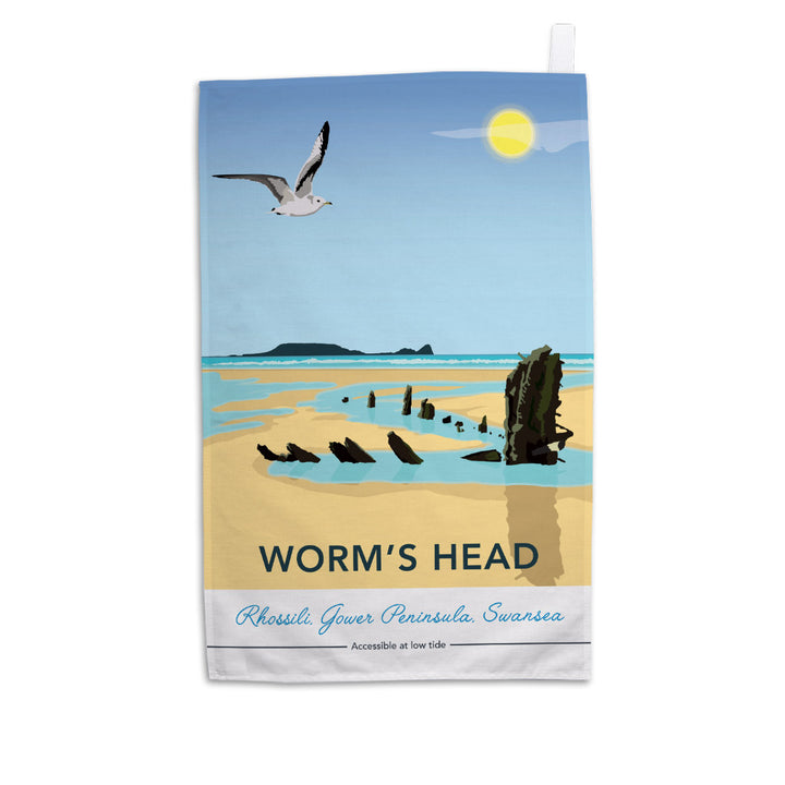Worm's Head, Rhosilli, Gower Peninsula, Swansea - Tea Towel