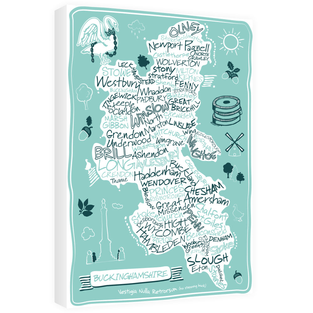 County Map of Buckinghamshire, 60cm x 80cm Canvas