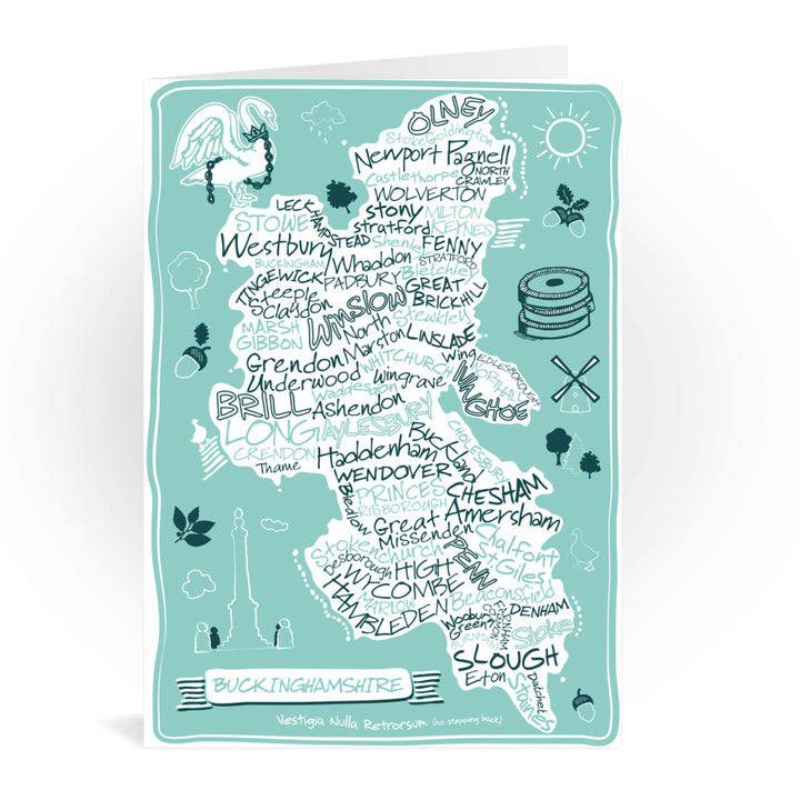 County Map of Buckinghamshire, Greeting Card 7x5