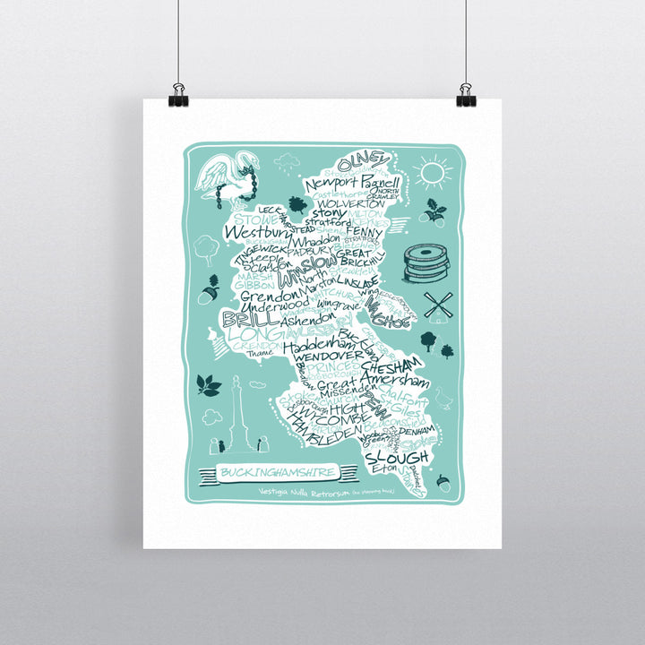 County Map of Buckinghamshire, 90x120cm Fine Art Print