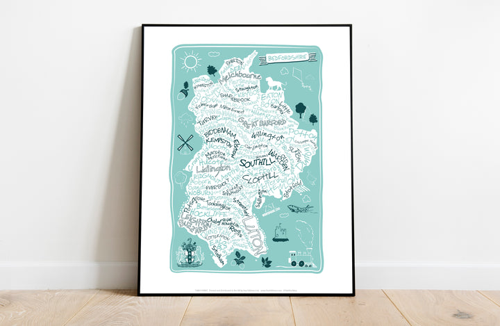 County Map of Bedfordshire, - Art Print