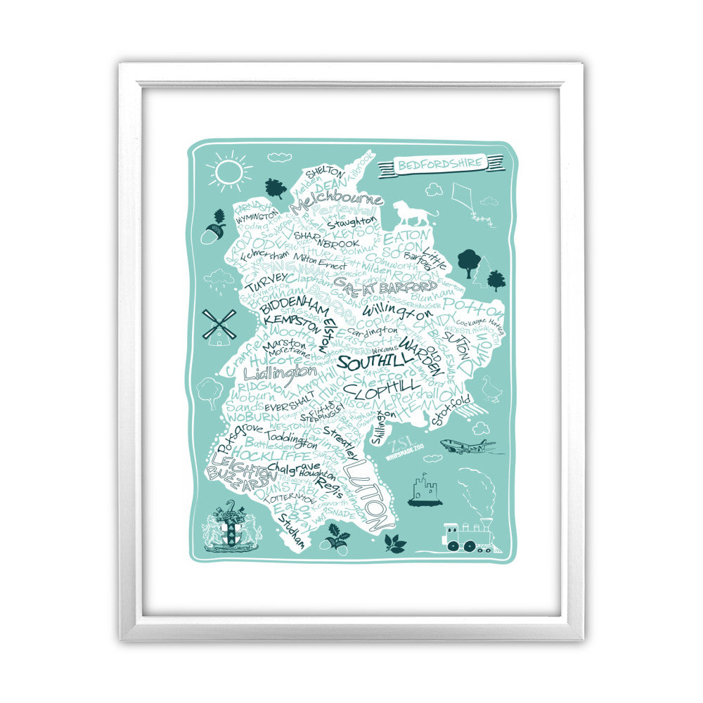 County Map of Bedfordshire, - Art Print