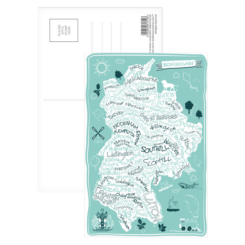 County Map of Bedfordshire, Postcard Pack