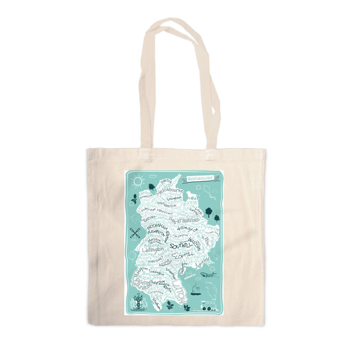 County Map of Bedfordshire, Canvas Tote Bag