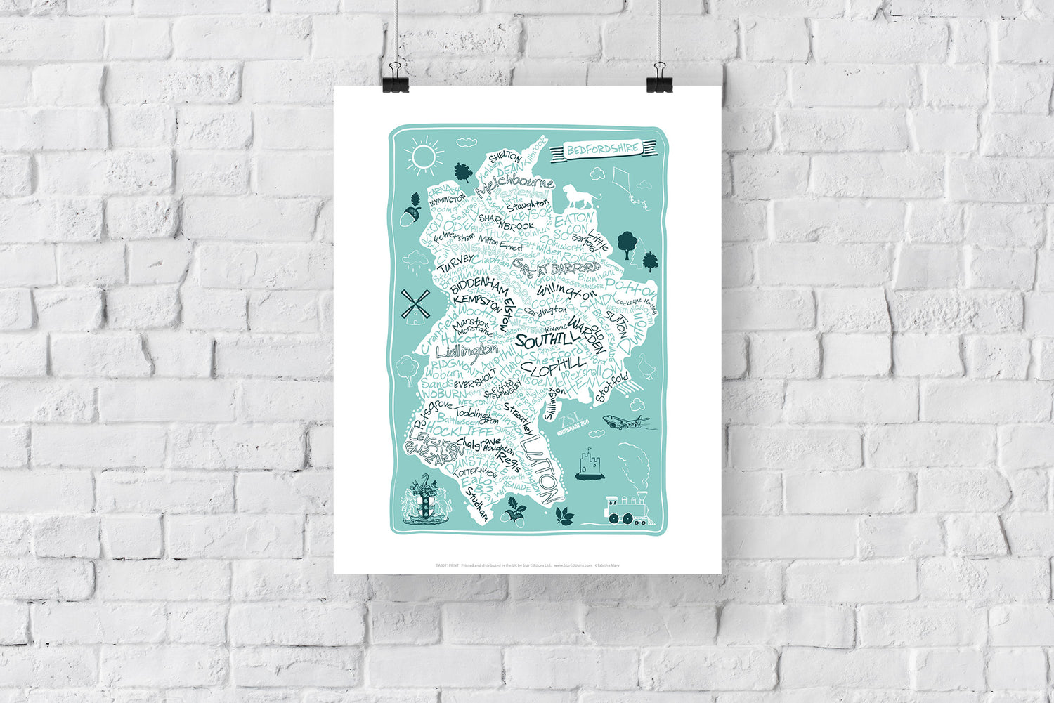 County Map of Bedfordshire, - Art Print
