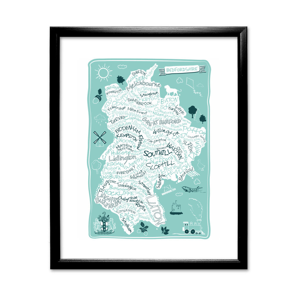 County Map of Bedfordshire, - Art Print