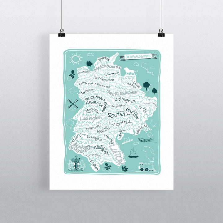 County Map of Bedfordshire, 90x120cm Fine Art Print