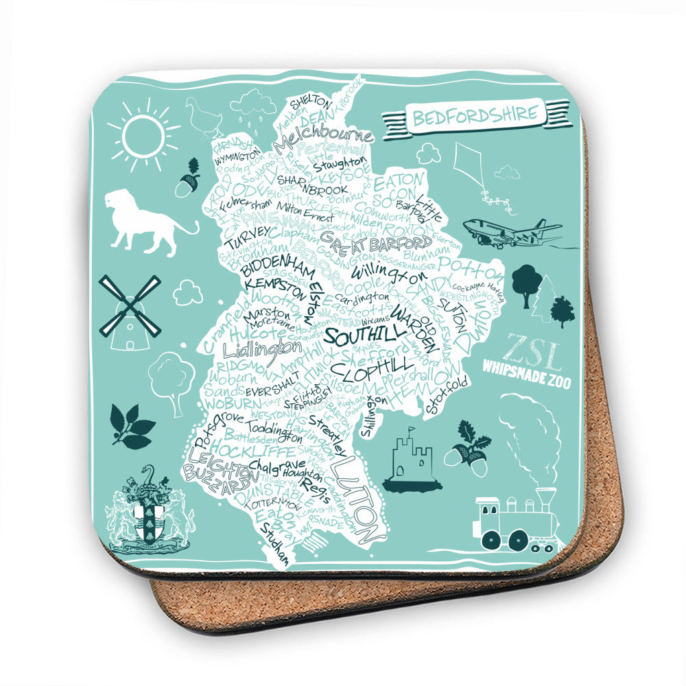 County Map of Bedfordshire, MDF Coaster