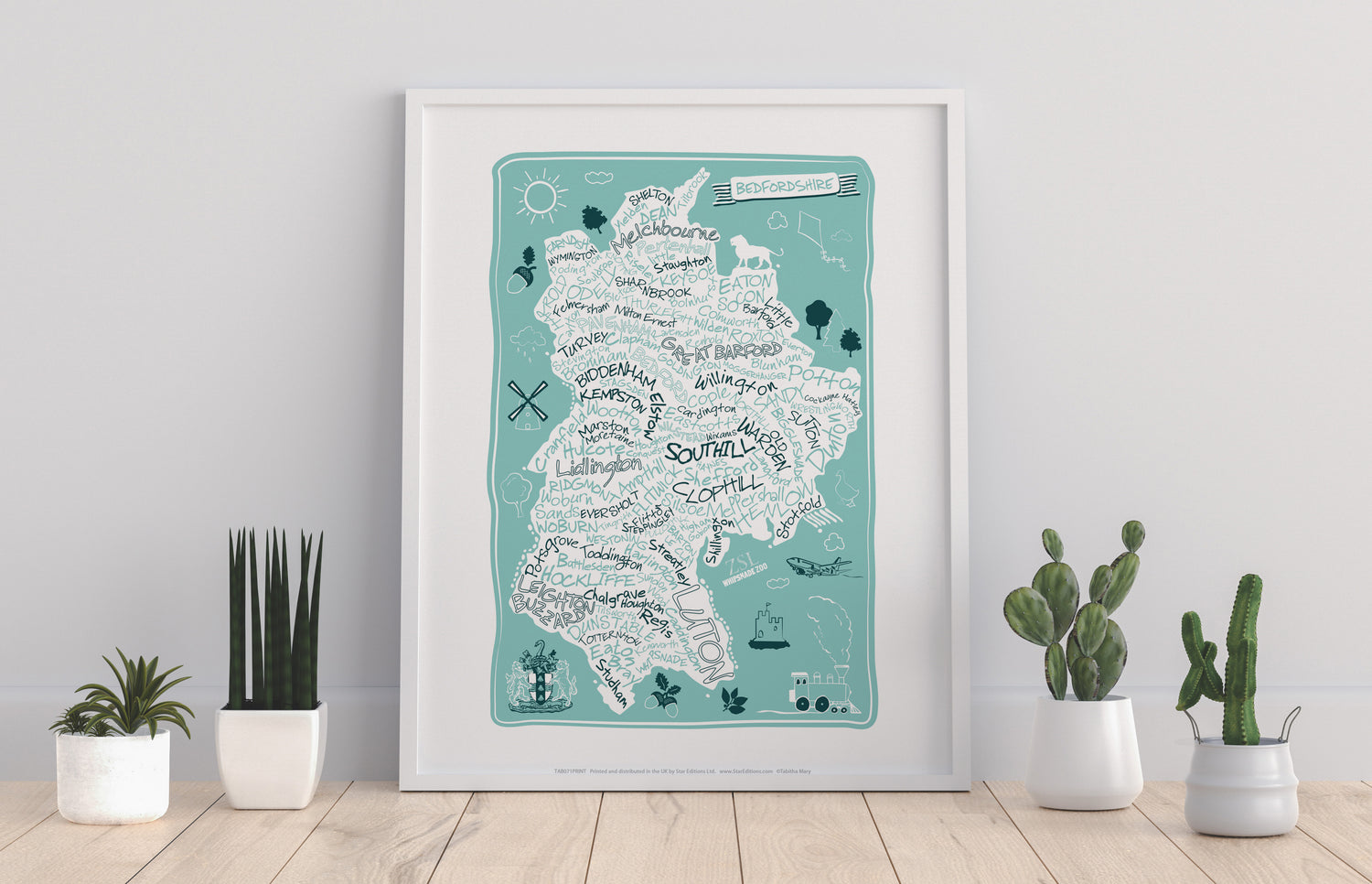 County Map of Bedfordshire, - Art Print