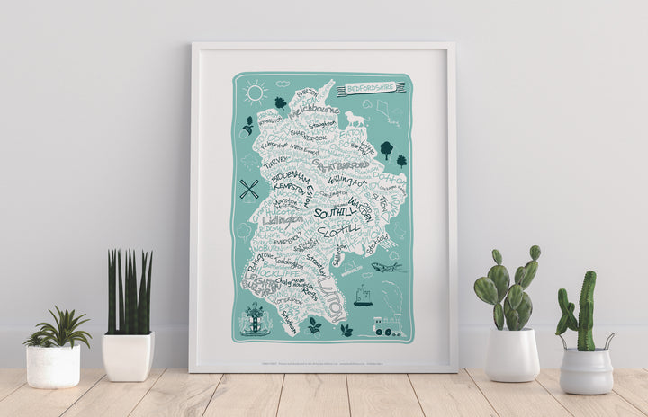 County Map of Bedfordshire, - Art Print