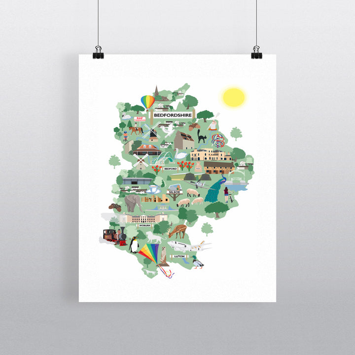 County Map of Bedfordshire, 90x120cm Fine Art Print