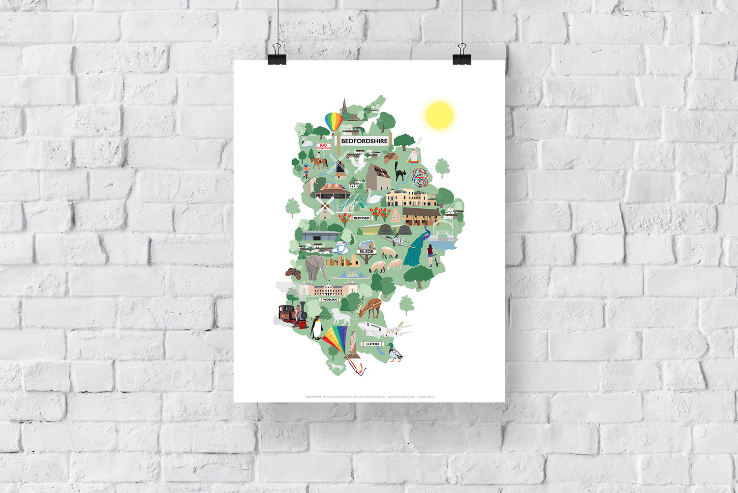 County Map of Bedfordshire, - Art Print