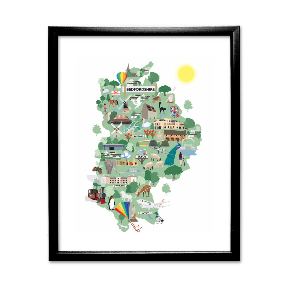 County Map of Bedfordshire, - Art Print