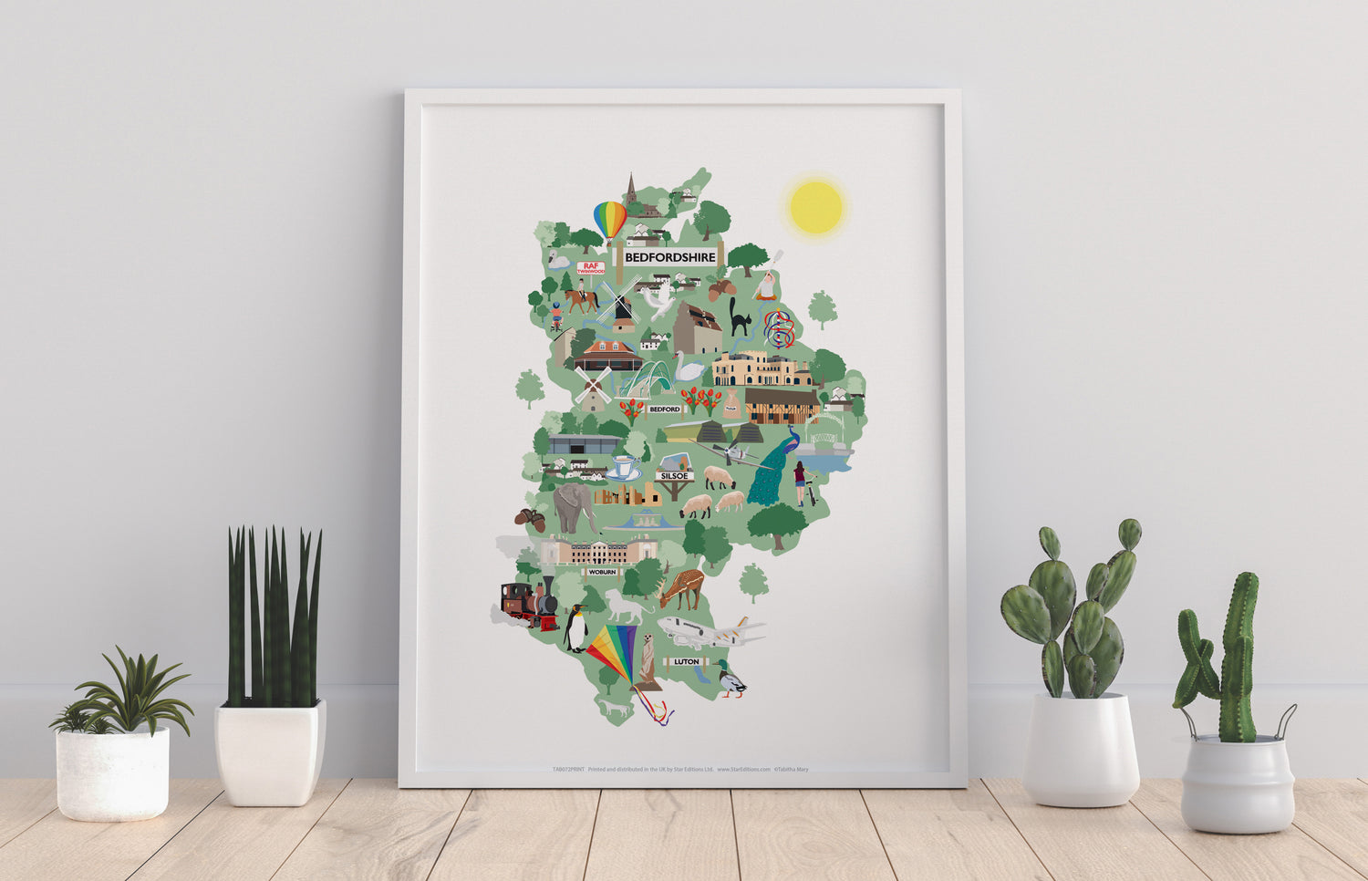 County Map of Bedfordshire, - Art Print
