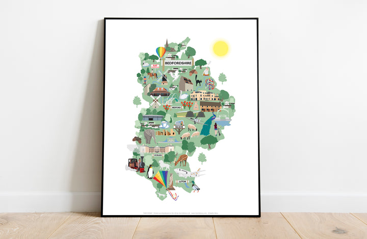 County Map of Bedfordshire, - Art Print