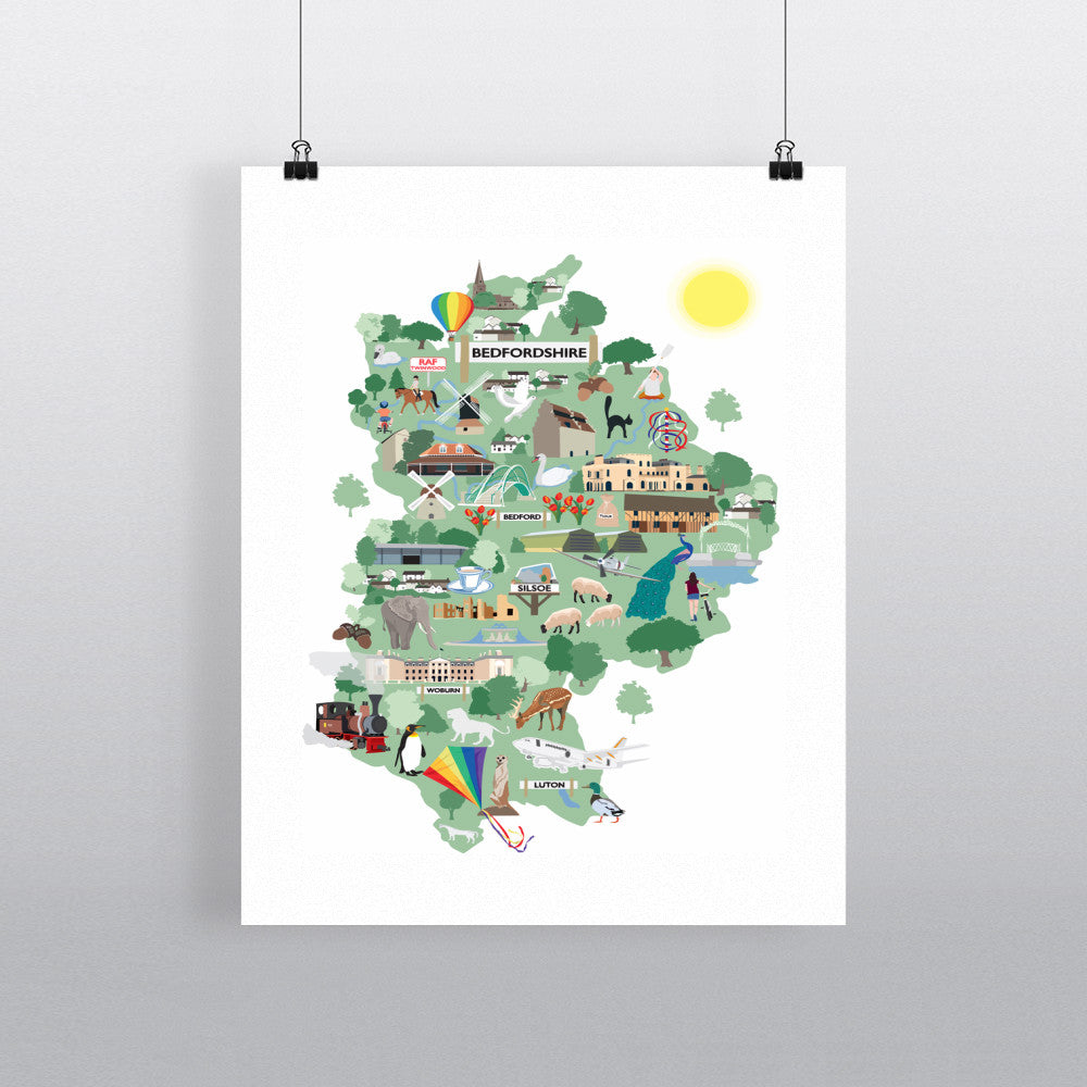 County Map of Bedfordshire, - Art Print