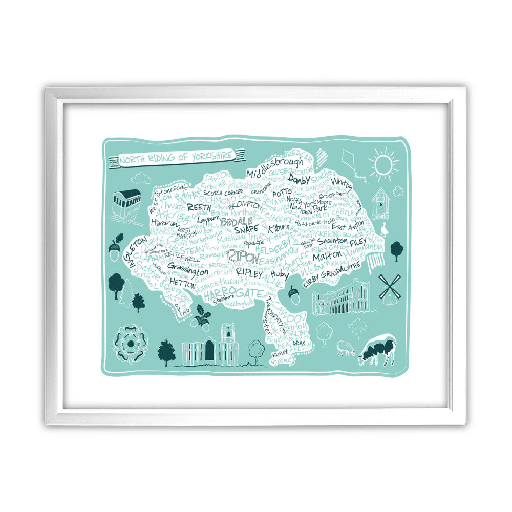 Map of the North Riding of Yorkshire, 11x14 Framed Print (White)