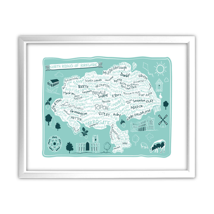 Map of the North Riding of Yorkshire, 11x14 Framed Print (White)