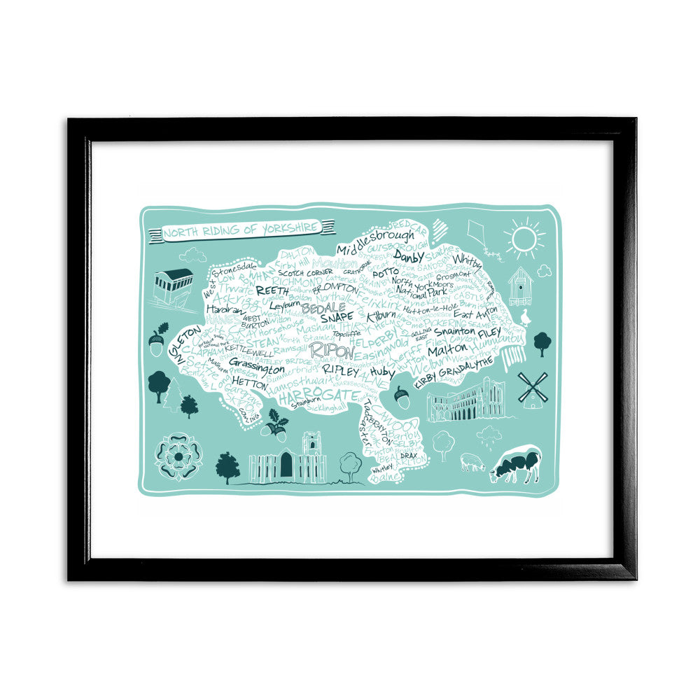 Map of the North Riding of Yorkshire, 11x14 Framed Print (Black)