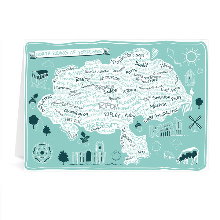 Map of the North Riding of Yorkshire, Greeting Card 7x5