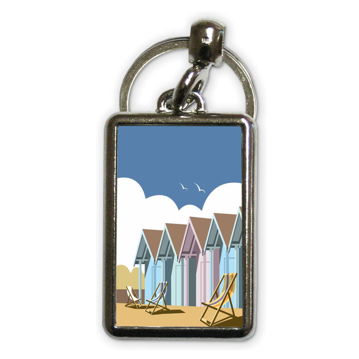 Beach Huts Metal Keyring