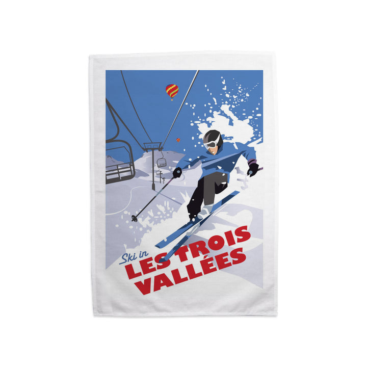 Ski in Les Trois Vallees Tea Towel