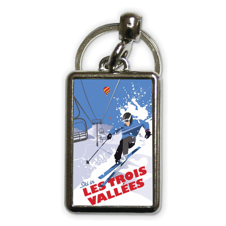 Ski in Les Trois Vallees Metal Keyring