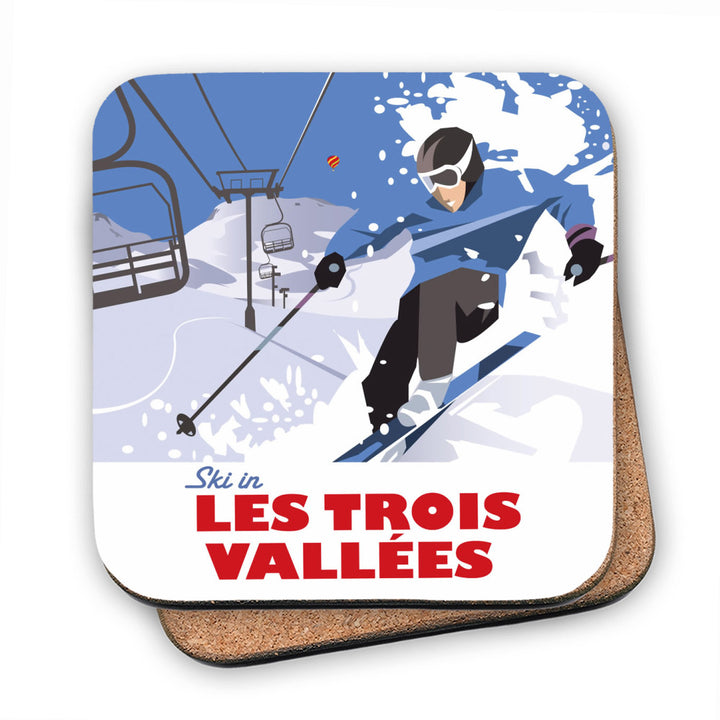 Ski in Les Trois Vallees MDF Coaster