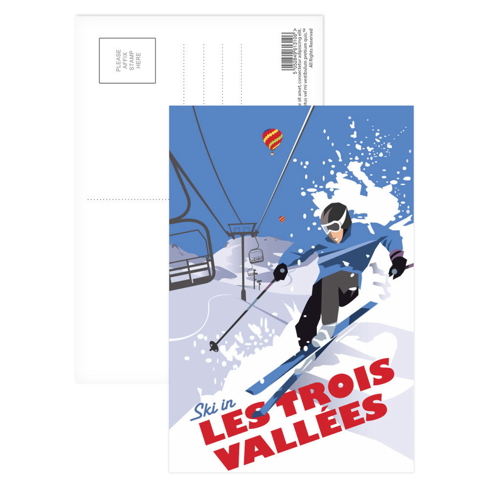Ski in Les Trois Vallees Postcard Pack