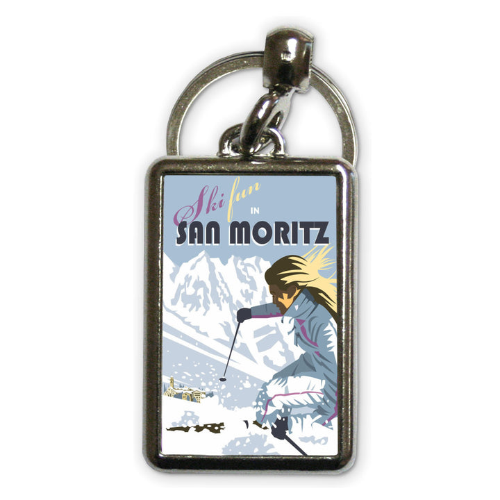 Ski Fun in San Moritz Metal Keyring