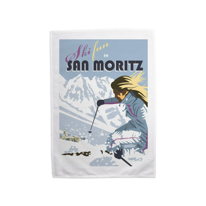 Ski Fun in San Moritz Tea Towel