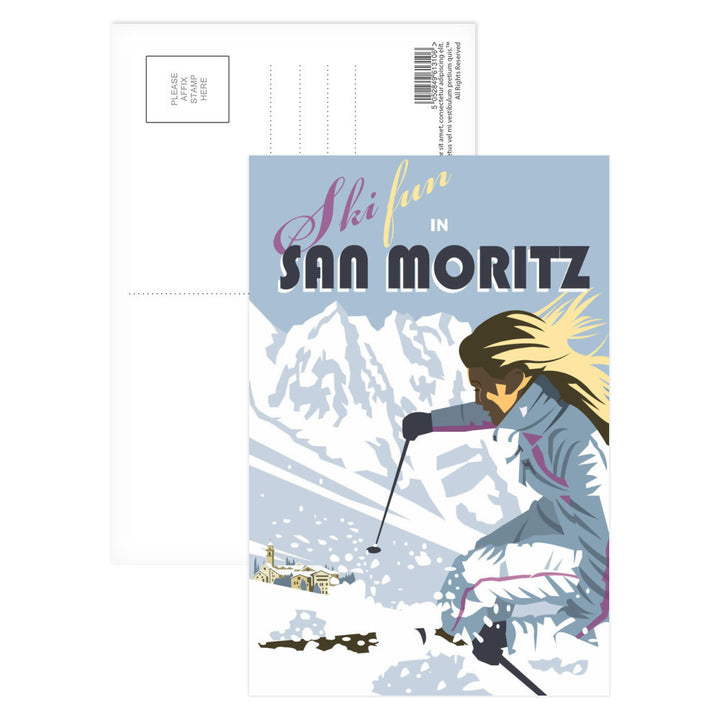 Ski Fun in San Moritz Postcard Pack