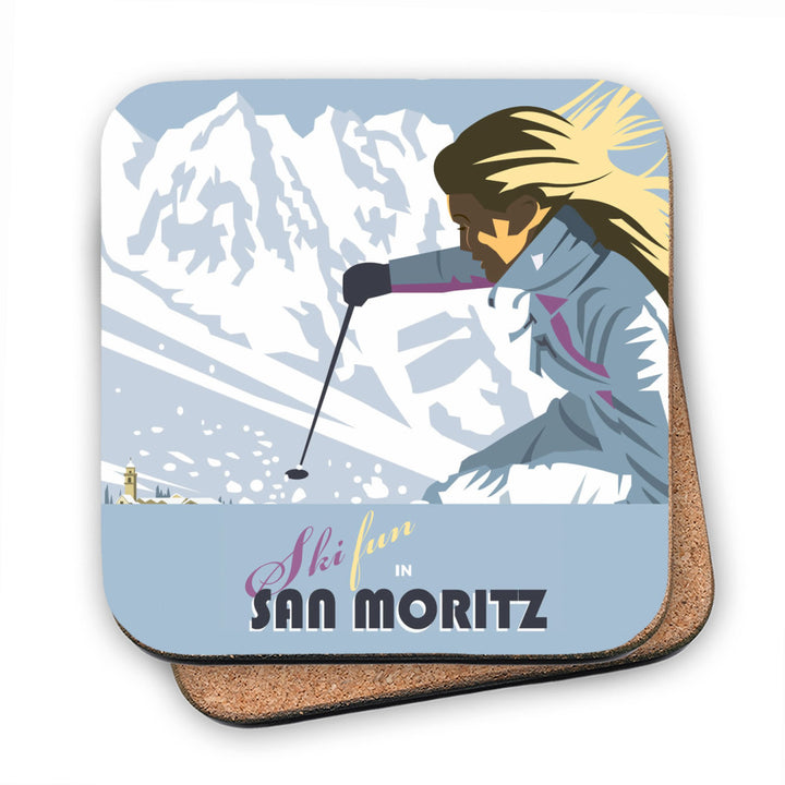 Ski Fun in San Moritz MDF Coaster