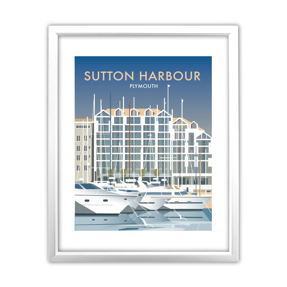Sutton Harbour, Plymouth 11x14 Framed Print (White)
