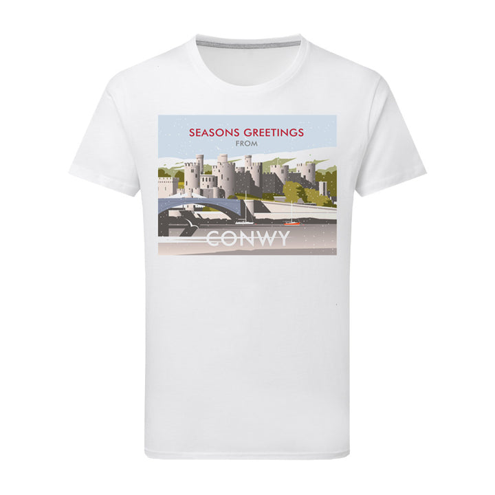 Conwy, Snow, Seasons Greetings From T-Shirt by Dave Thompson